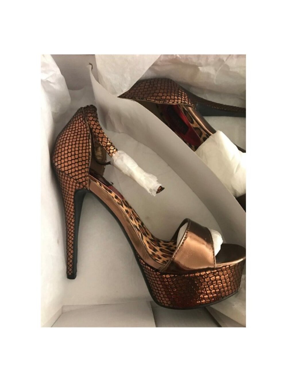 Fredericks of Hollywood Bronze Copper Stiletto Heels Strap Sandal 12436